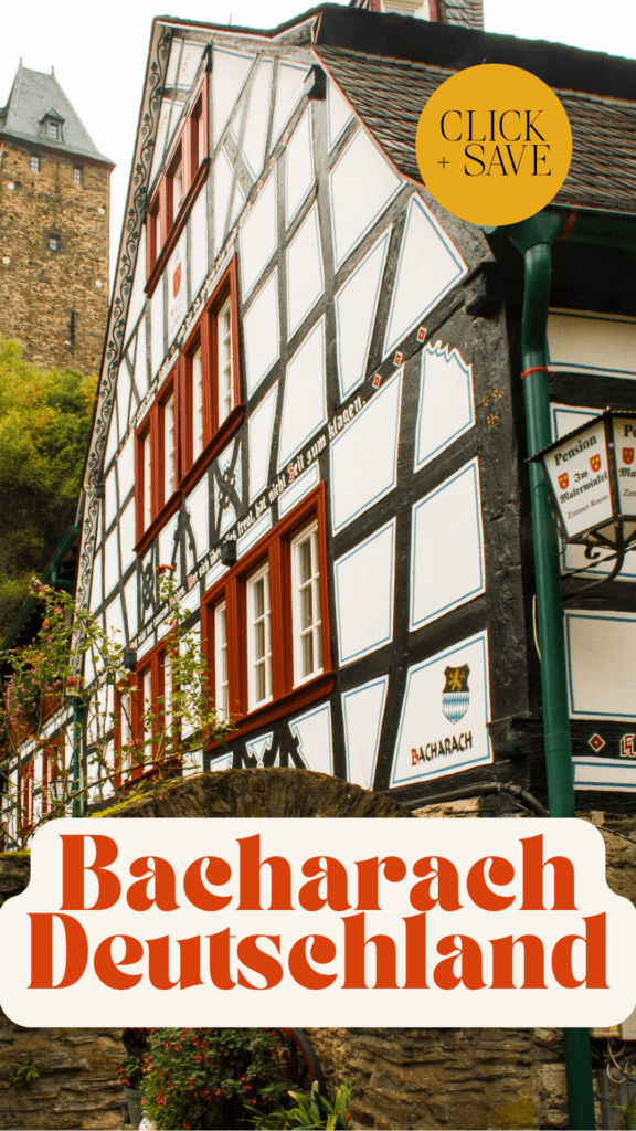 timber frame building that show text that reads bacharach deutschland