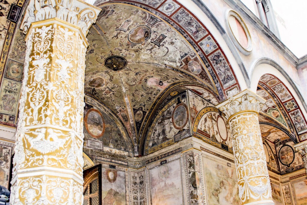 portico with elaborate fresco and details in renaissance style while spending three days in florence