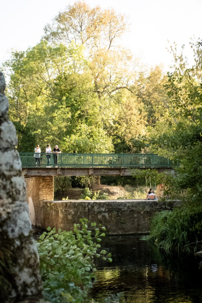 Bridge over the Yerres beside Moulin de Rochopt and nearby riverside walking paths