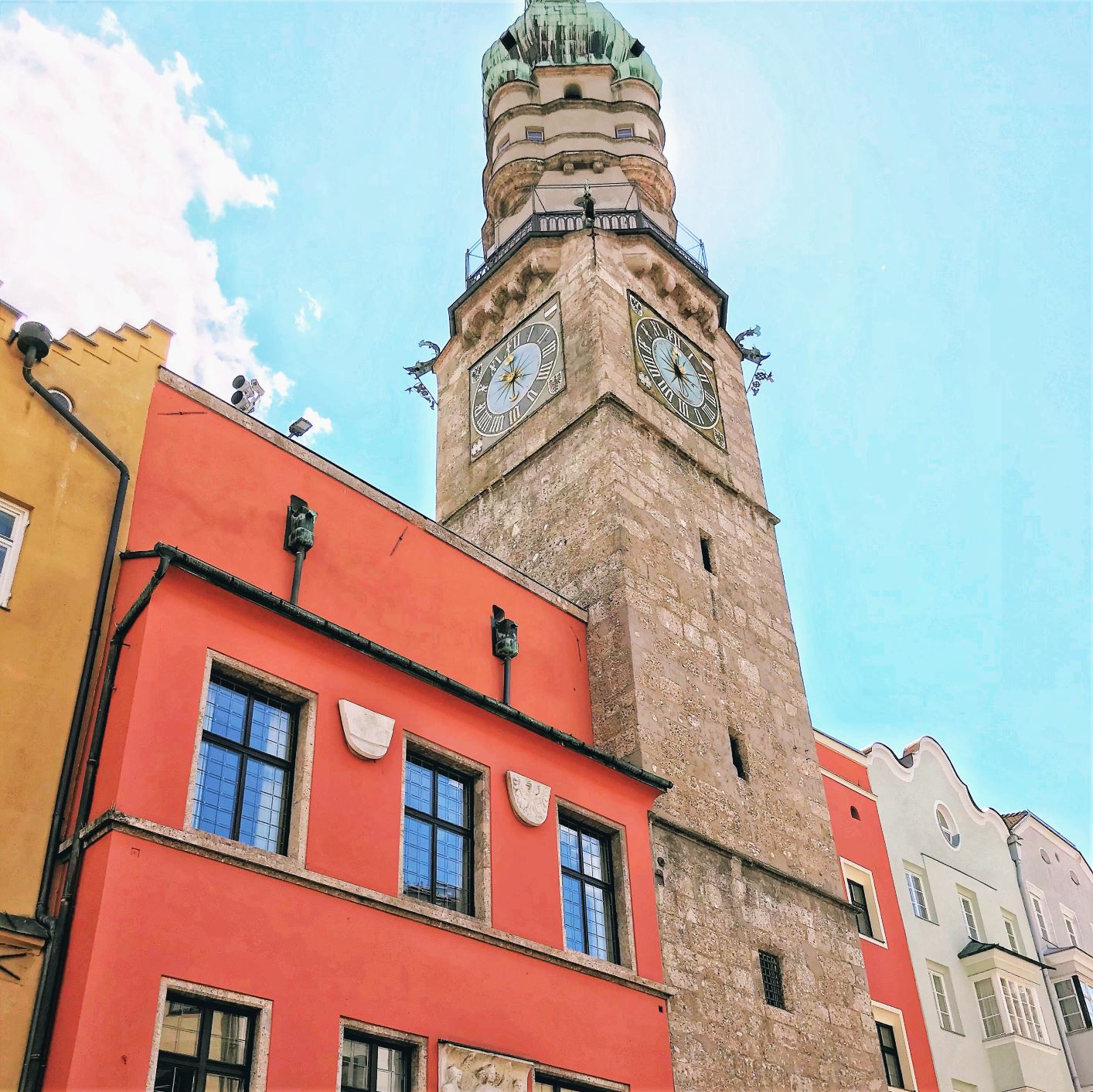 tower with orange building