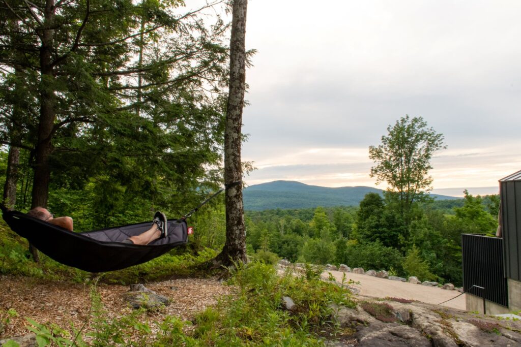 hammock with view of mountains in eastern townships