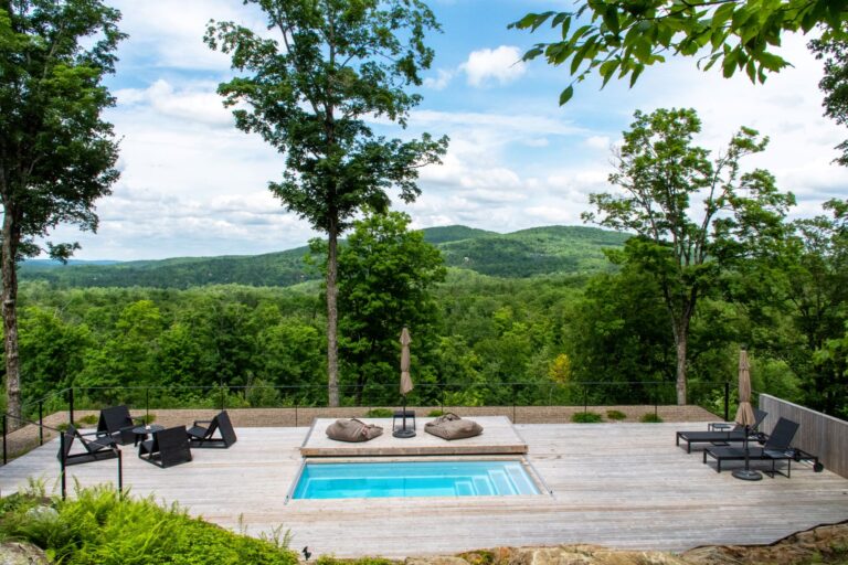 A modern architectural designed Airbnb vacation rental called Bolton-Est House is located in the Eastern Townships, Quebec, Canada