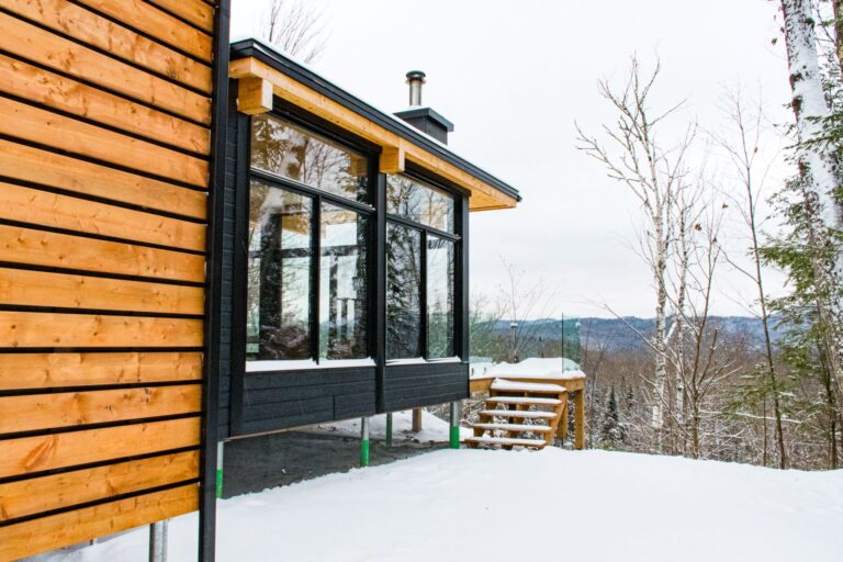 cabin in woods in winter