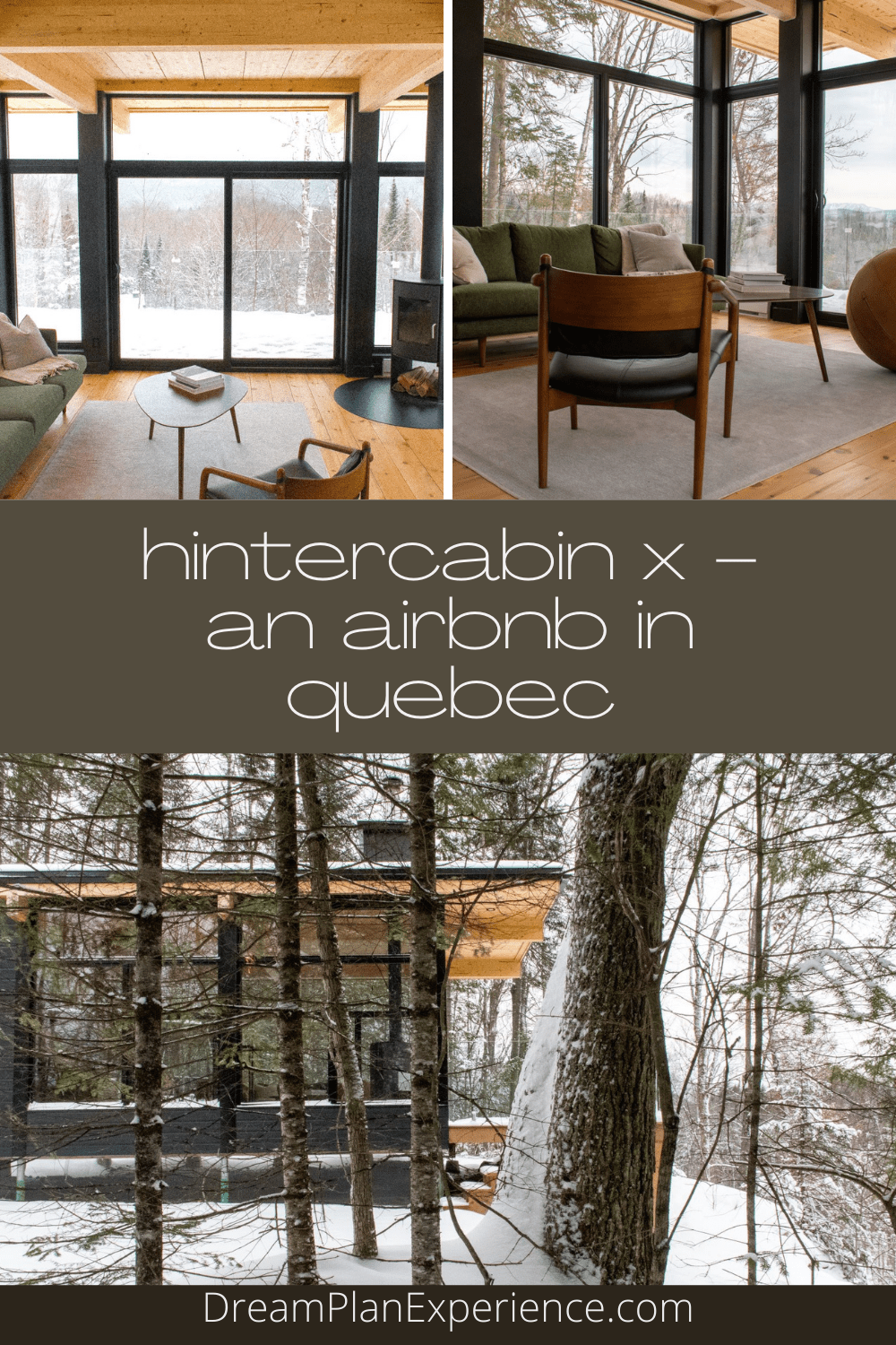 Escape to hintercabin x, a modern prefab Scandinavian-style cabin surrounded by nature. This Airbnb sits atop a hill in the quiet community of La Conception of the Laurentians in Quebec, Canada.