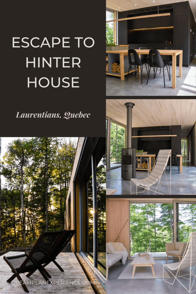 A modern prefab Airbnb vacation rental called hinterhouse is located in Laurentians, Quebec, Canada
