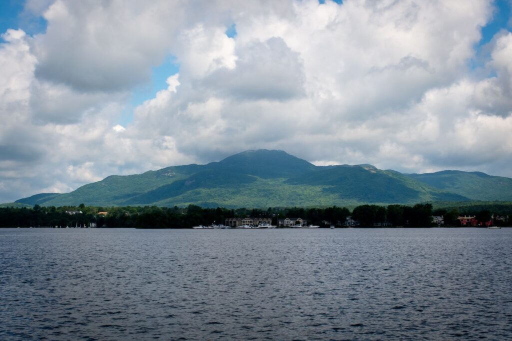 lake with mountain in Memphremagog in the Eastern Townships, Quebec
