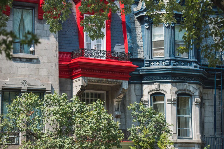 townhouses in montreal with red trim windows