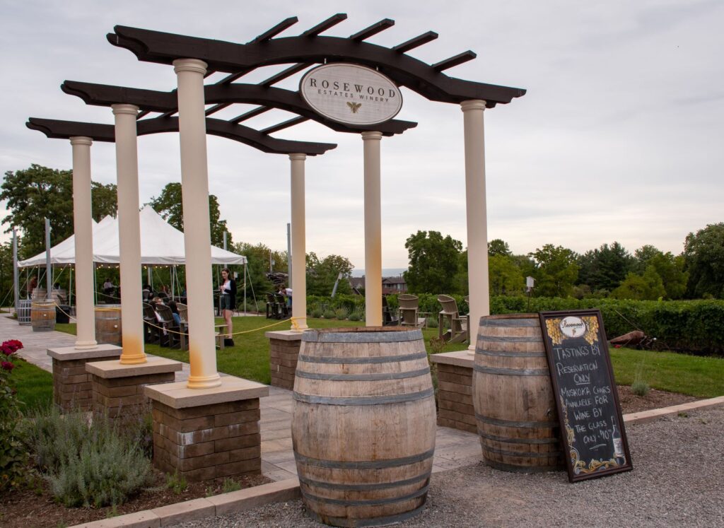 wine barrels at winery in Niagara Region in beamsville