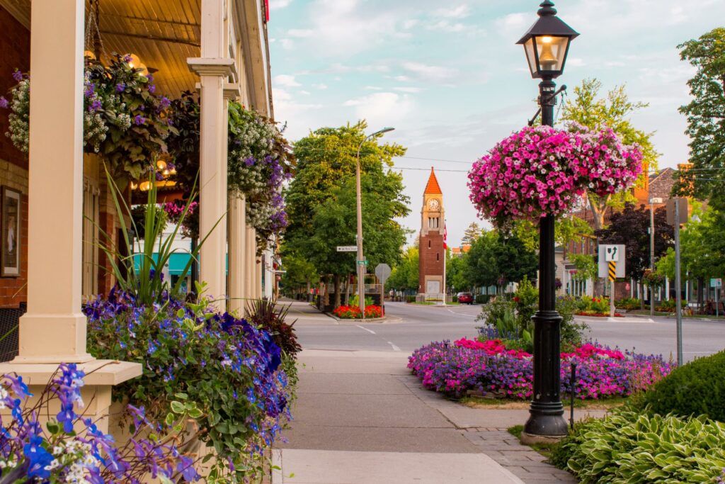 flowers and tower in niagara on the lake ontario