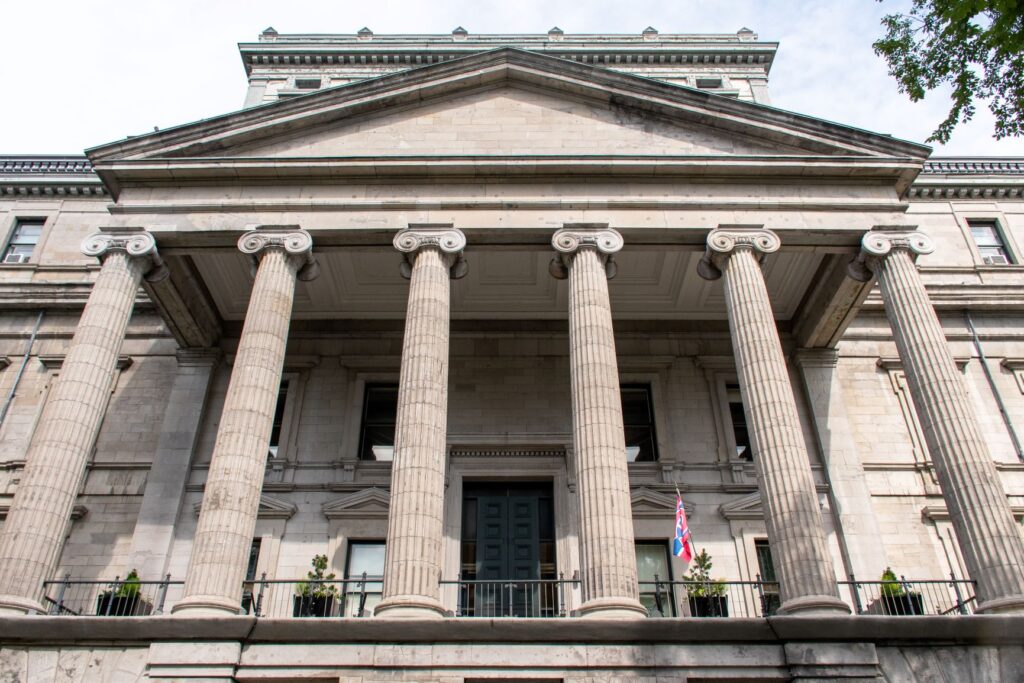 building with pillers in old town montreal