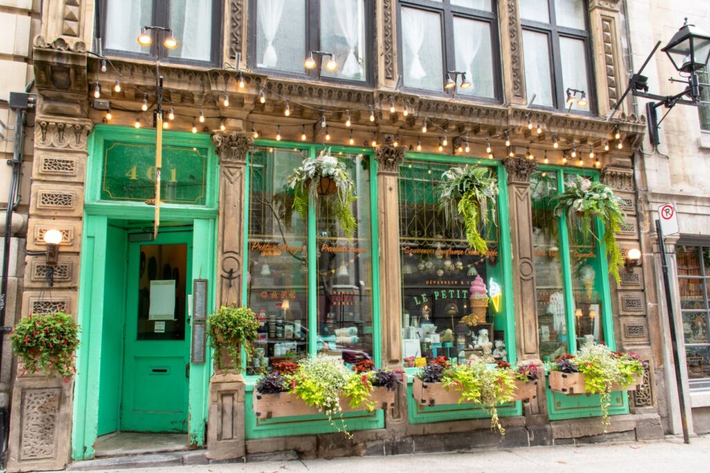 restaurant with window boxes in old montreal