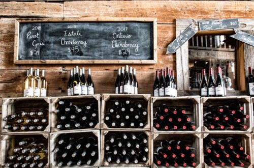 wine bottles in crates