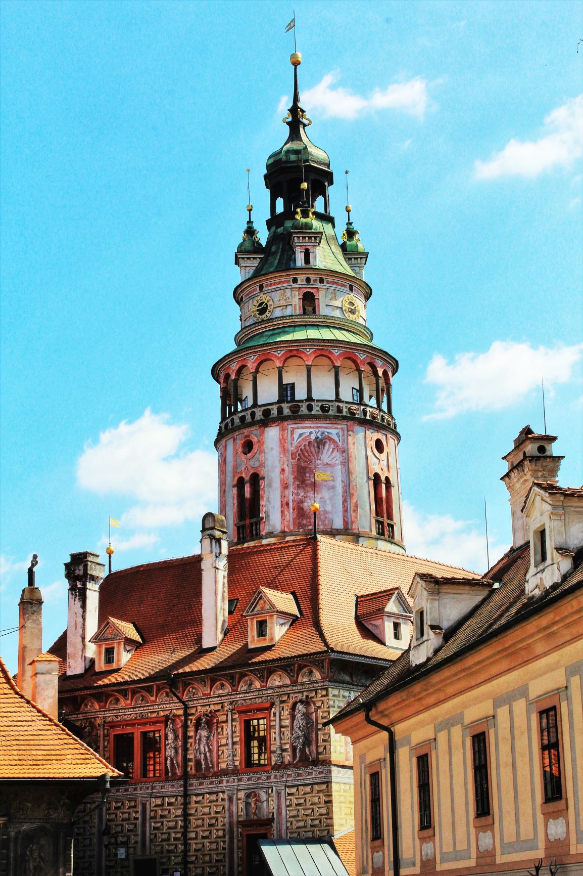 krumlov castle tower in czech republic