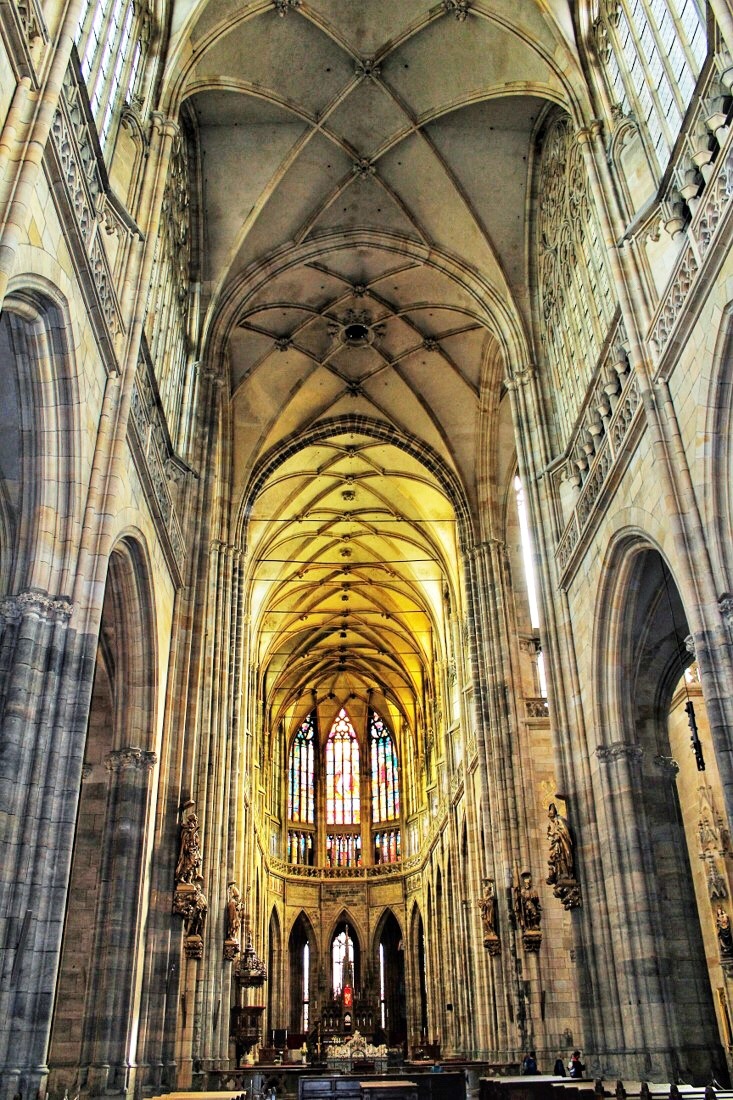 St. Vitus Cathedral in Prague. Built over a time span of almost 600 years, it began in 1344 where slowly many renaissance and baroque details were added over the centuries.