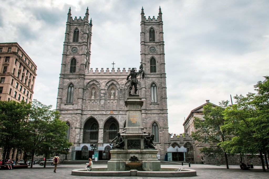 center square with church in Old Montreal Quebec