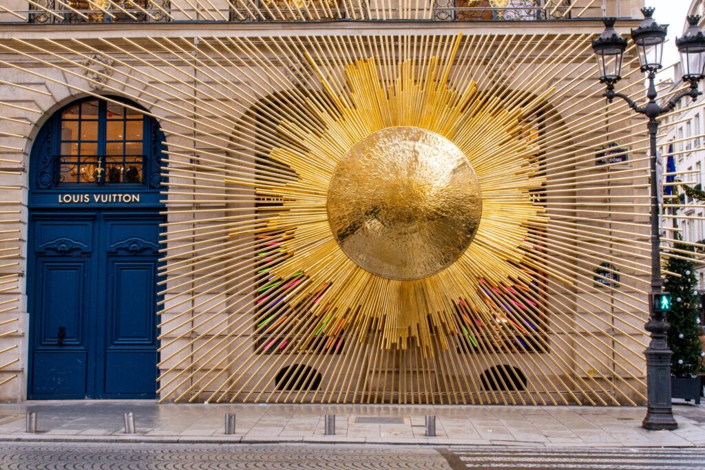 Gold sundial in Paris for christmas decoration
