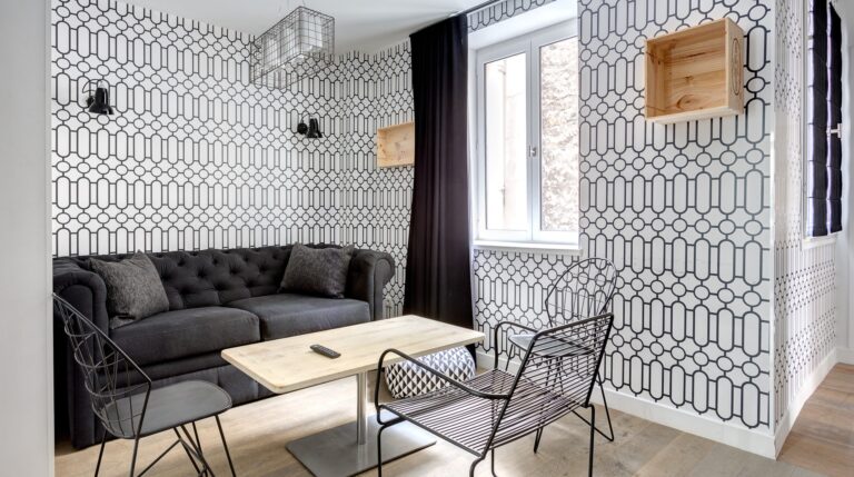 paris apartment with black and white interior