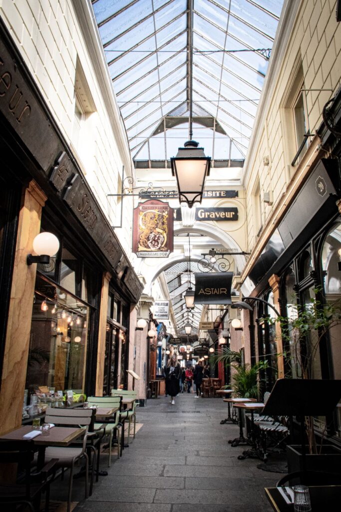 glass roof with lanterns in passage des panoramas paris