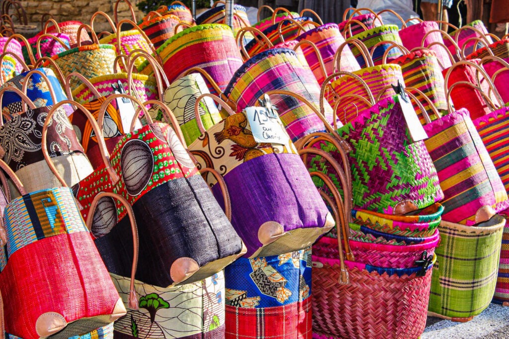 multi-coloured weaved baskets at one of the best markets in provence - Gordes
