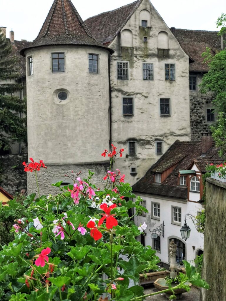 tall castle with turnet in lake constance germany