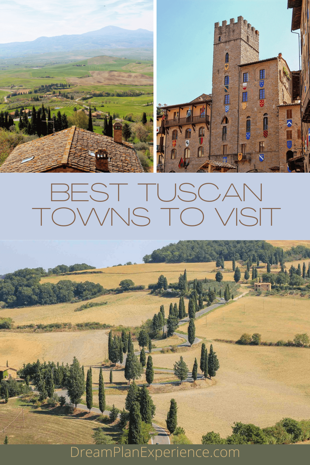Some of the most beautiful places in Tuscany include the hilltop towns of Montalcino, Pienza, Montepulciano, Cortona, Arezzo and Siena.