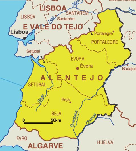 map of alentejo region portugal
