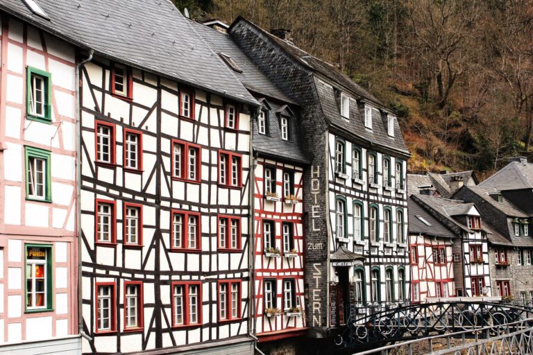 The Market Square in Monschau Germany. A picturesque square in the center of Old Town.