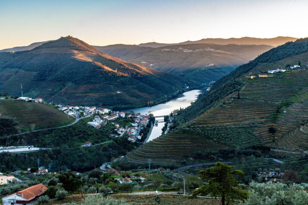 view of douro river and valley at sunset on wine tasting tour