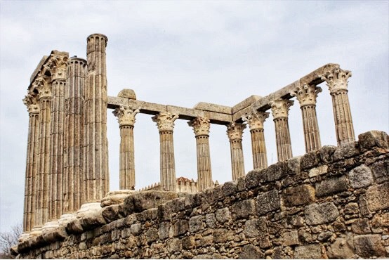 Ancient ruin called Diana Temple in Evora Portugal
