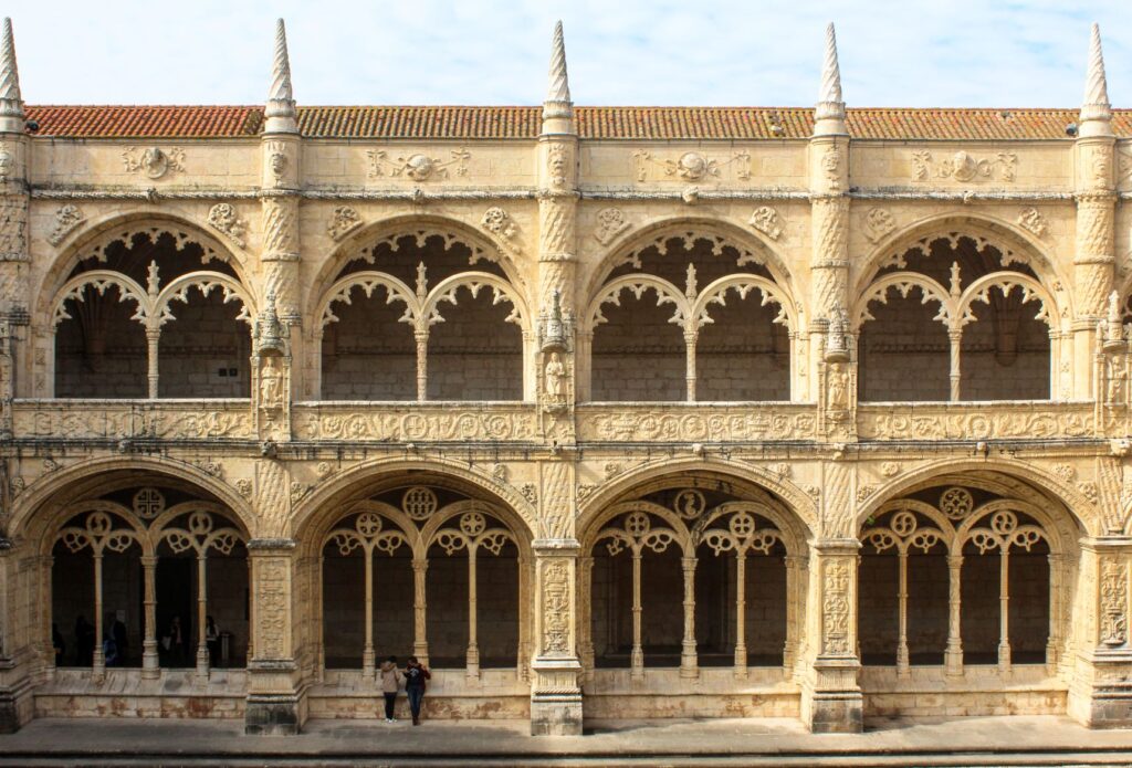 The Jerónimos Monastery in Lisbon with archways 