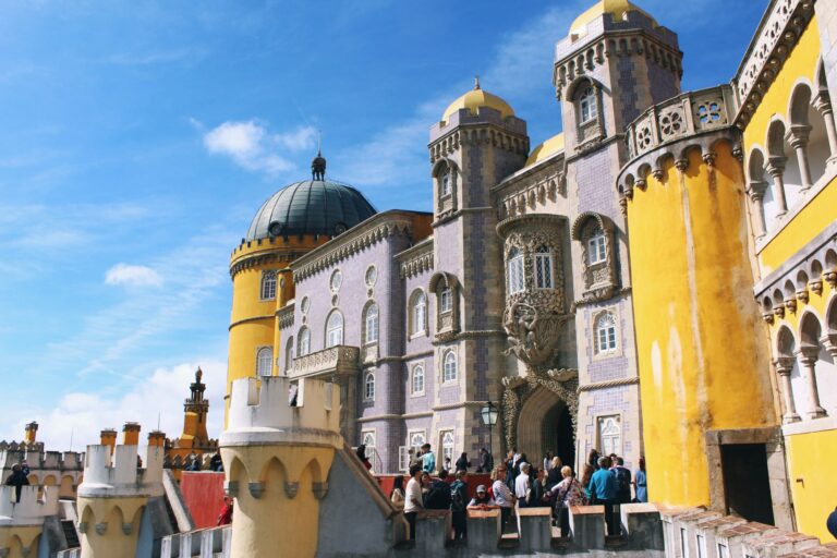 yellow tower, purple tiles at Pena Palace Sintra
