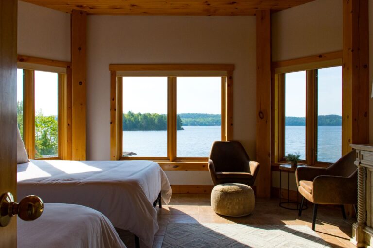 bed with view to lake