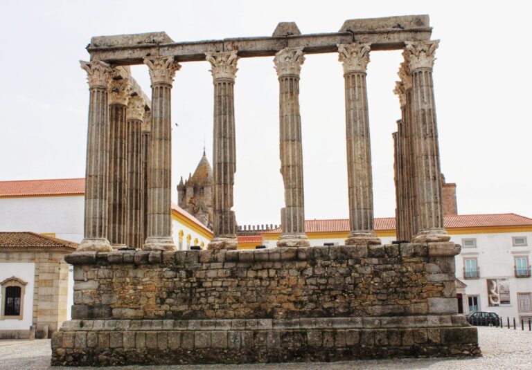 ancient temple ruins in evora portugal