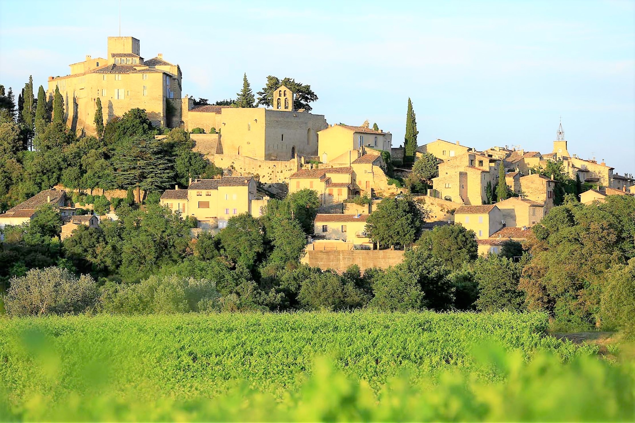 hilltop village in Luberon Provence with valley below