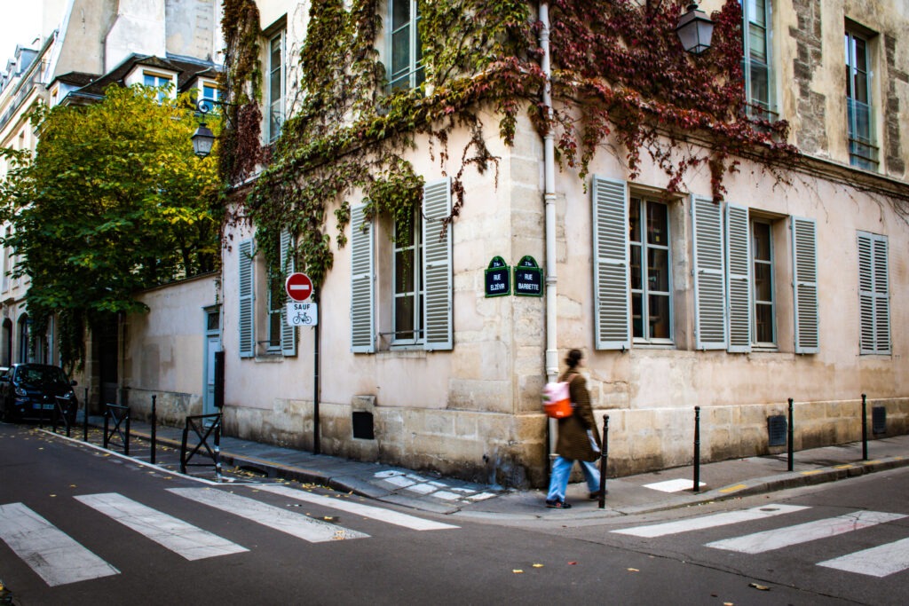paris street in marais with ivy