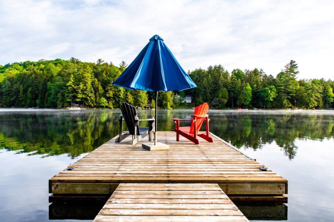 floating dock with Adirondack chair