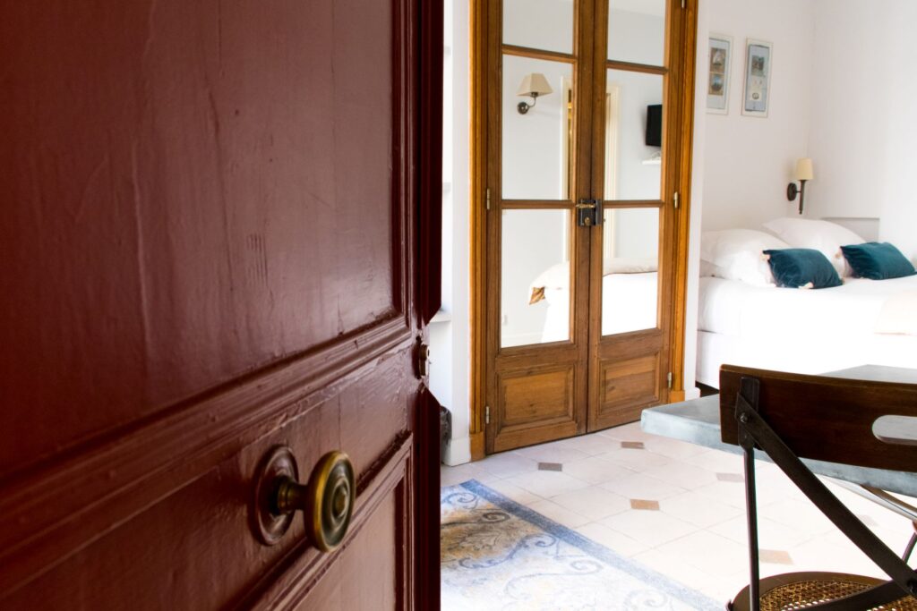 red door with view to apartment in paris vacation apartment rentals