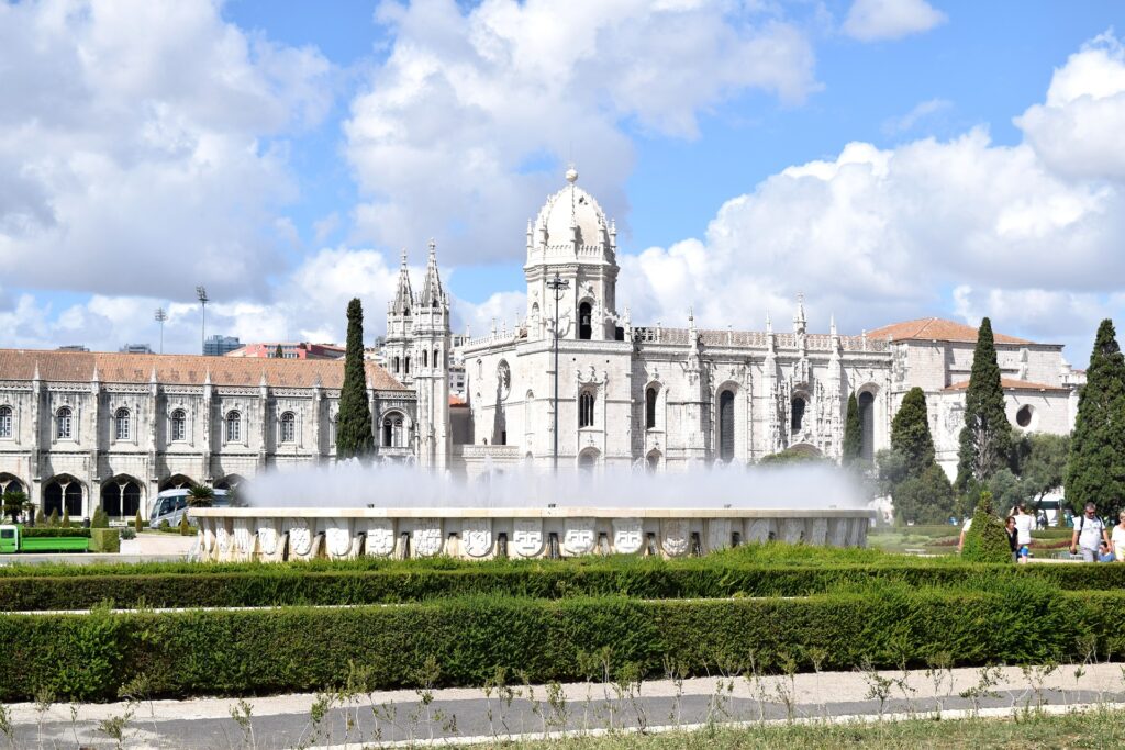 palace with fountain in lisbon
